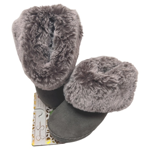 Jessica Simpson Slipper Boot Shoes Plush Faux Fur Lining Vegan Suede Memory Foam - Picture 3 of 11